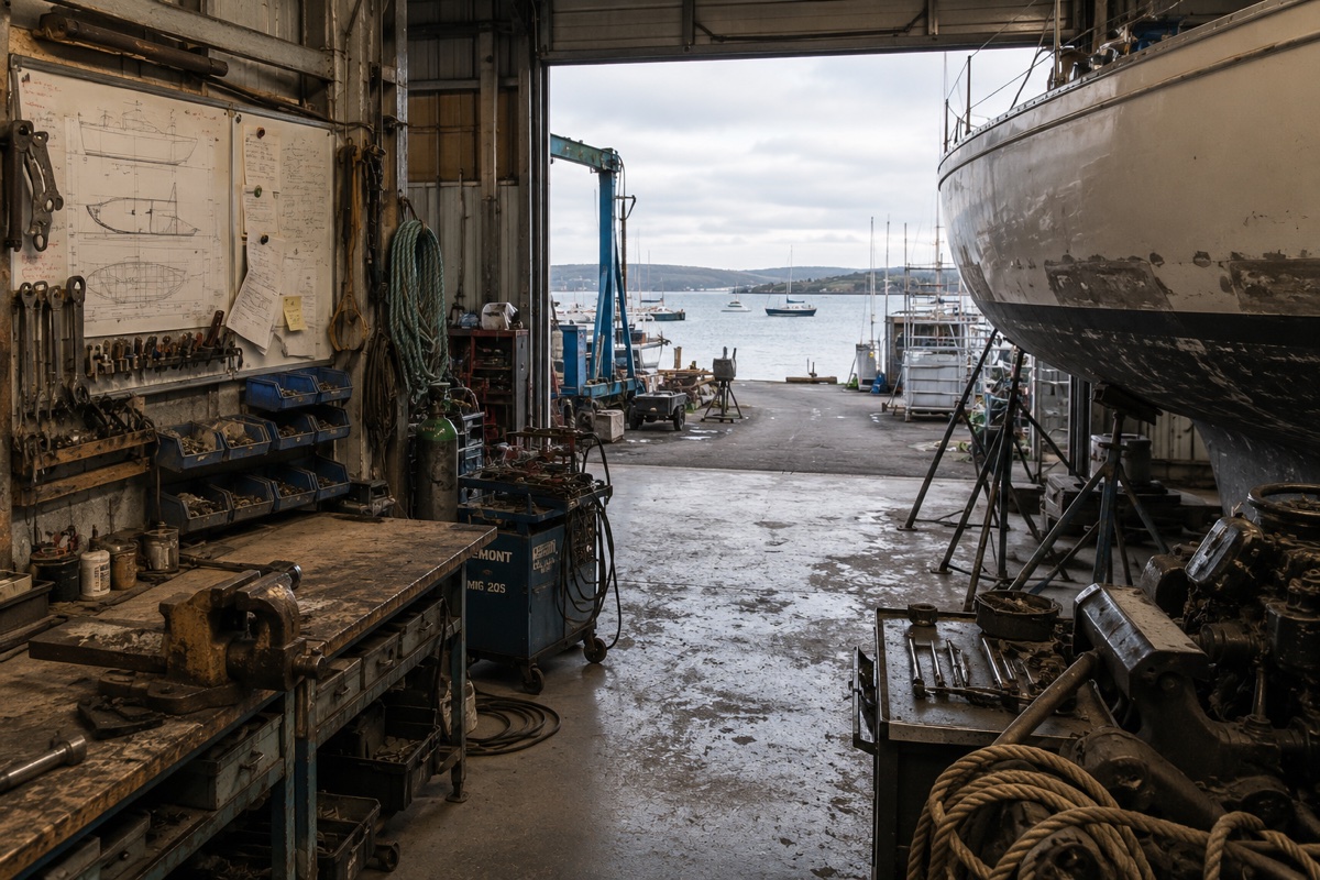 Boatyard workshop, representative of the Devon marine firm turnaround case study