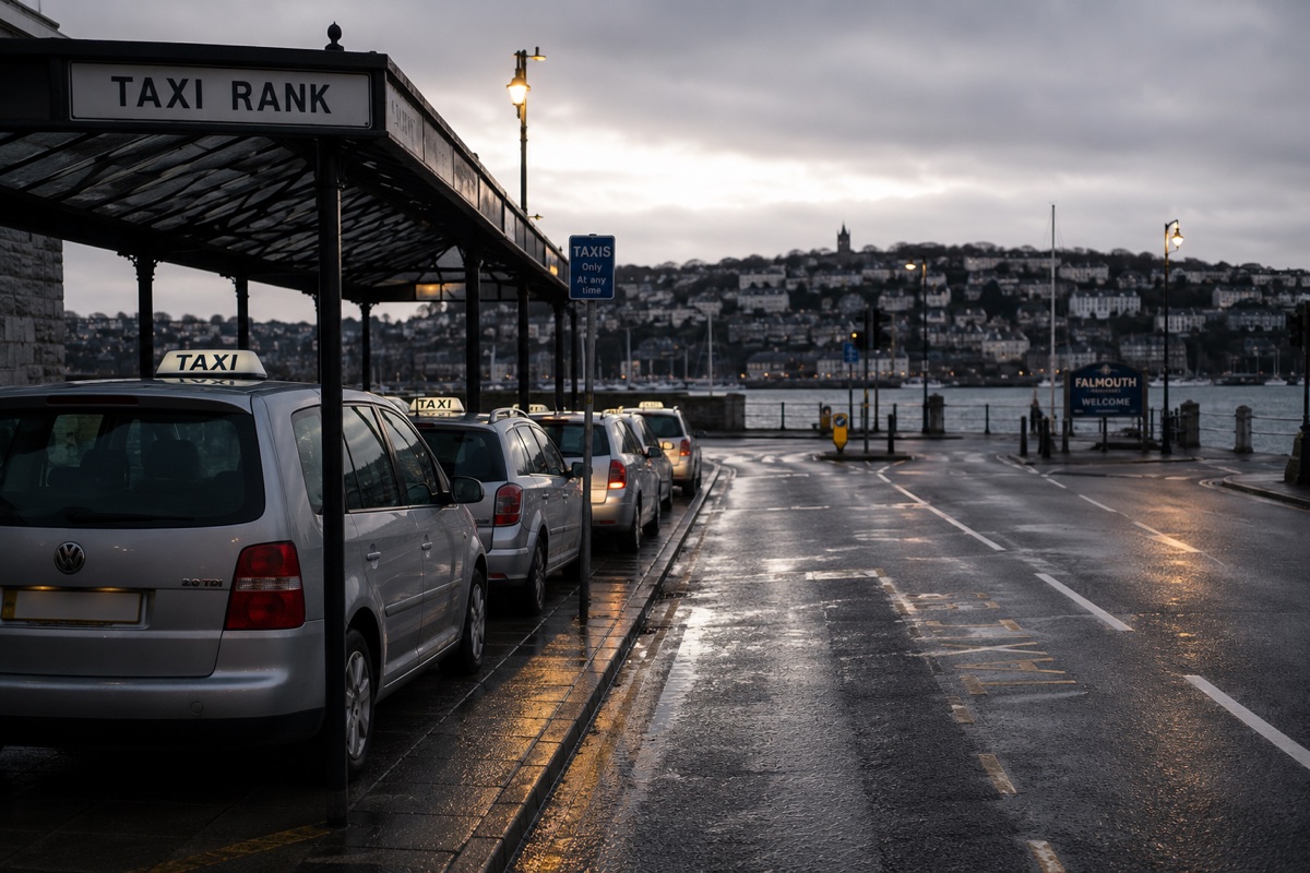 Taxi office and vehicle, representative of the Abacus and Falmouth Taxis case study
